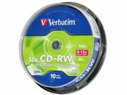 VerbatimDataLifePlusCD-RWSERL700MB12XSCRATCHRESISTANTSURFACE-JewelCase10pcs.