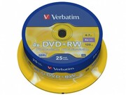 VerbatimDataLifePlusDVD+RWSERL4.7GB4XMATTSILVERSURFAC-Spindle25pcs.