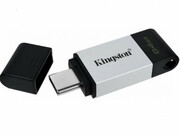 64GBUSB-С3.2KingstonDataTraveler80,Black/Silver,USB-C,Capdesign,Stylishandslimmetal&plasticcasingfits,KeyringLoop(Read200MByte/s)