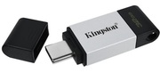 32GBUSB-С3.2KingstonDataTraveler80,Black/Silver,USB-C,Capdesign,Stylishandslimmetal&plasticcasingfits,KeyringLoop(Read200MByte/s)