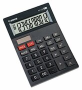 CalculatorCanonAS-120,Black,12digit,LargeLCD(91.5x23.8mm),CharacterSize(19x6.12mm),Adjustable(2-level)Display,DoubleIndependentMemory,CommandSigns,Auto-powerOff,Power(SolarandbatteryLR44),Size177x119x37mm,Weight152g