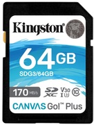 64GBSDClass10UHS-IU3(V30)KingstonCanvasGo!Plus,Read:170MB/s,Write:70MB/s,IdealforDSLRs/Drones/Actioncameras