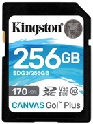 256GBSDClass10UHS-IU3(V30)KingstonCanvasGo!Plus,Read:170MB/s,Write:70MB/s,IdealforDSLRs/Drones/Actioncameras,SDG3/256GB