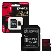 Kingston32GBmicroSDHCCanvasReactClass10UHS-IU3(V30)withSDadapter,Ultimate,633x,Read:100Mb/s,Write:80Mb/s,Water/Shockandvibration/Temperatureproof,Protectedfromairportx-rays