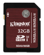 Kingston32GBSDHCUHS-ISpeedClassU3,633x,Read:upto90MB/s;Write:upto80MB/s,specialforvideo4K