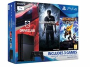 GameConsoleSonyPlayStation41TBBlack+3Games,1xGamepad(Dualshock4),3xGame(Uncharted4+DRIVECLUB+Ratchet&Clank)