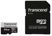 .64GBMicroSD(Class10)UHS-I(U3),+SDadapter,Transcend"TS64GUSD340S"(V30,A2,R/W:160/80MB/s)