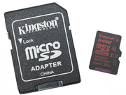 Kingston64GBmicroSDXCClass10UHS-IU3withSDadapterspecialforActionCameras,Ultimate,600x,Upto:90Mb/s,Water/Shock/Temperature/Vibration/X-rayProof