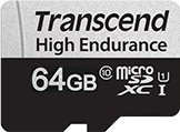 .64GBMicroSD(Class10)UHS-I(U1),+SDadapter,Transcend"TS64GUSD350V"(R/W:95/45MB/s,Endurance)