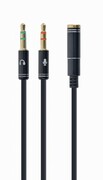 Audiocable3.5mm-0.2m-CablexpertCCA-418M,3.5mm4-pinsocketto2x3.5mmstereoplugadaptercable,allowsconnecting4-pinplugheadsettoaPCcomputer,metalconnectors,Black