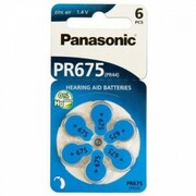 "PR675,Blister*6,Panasonic,PR-675H/6LB(PR44),5.4x11.6mm,605mAh-http://www.panasonic-batteries.com/eu/products/special/hearing_aid_batteries/PR675"