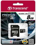 Transcend8GBmicroSDHCClass10UHS-IwithSDadapter,300x,Premium,Upto:45MB/s