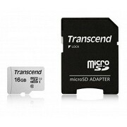 .16GBMicroSD(Class10)UHS-I(U1)+SDadapter,Transcend"TS16GUSD300S-A"(R/W:95/45MB/s)