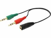 Audiocable3.5mm-0.2m-CablexpertCCA-418,3.5mm4-pinsocketto2x3.5mmstereoplugadaptercable,allowsconnecting4-pinplugheadsettoaPCcomputer,Black