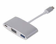 LMPUSB-C(m)toVGA&USB3.0(f)&USB-CchargingMultiportAdapter,aluminumhousing,silver