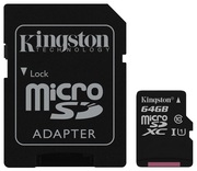 .64GBMicroSD(Class10)UHS-I(U1)+SDadapter,KingstonCanvasSelect"SDCS/64GB"(R/W:80/10MB/s)