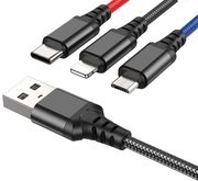 HOCOX763-in-1Superchargingcable(Lightning/Type-C/Micro)Black/Red/Blue