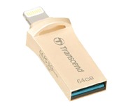 ФлешкаTranscendJetDriveGo500,64GBLightning+USB3.1,GoldPlating,MetallicCase