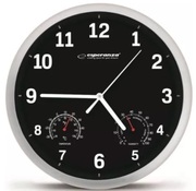 ClockWallEsperanzaLYONEHC016KBLACK,25cm,plasticframe,Quietmovement,hookforeasyinstallation,Measurements:temperatureandhumidity,P