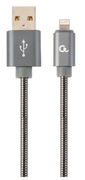 GembirdCC-USB2S-AMLM-1M-BGUSBtoLightning1M,PremiumspiralmetalUSBto8-pincharginganddatacableforAppleiPhoneoriPad,upto480Mb/s,cottonbraided,blister,grey