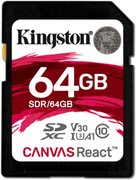 .64GBSDXCCard(Class10)UHS-I,U3,KingstonCanvasReact"SDS2/64GB"(R/W:100/80MB/s)