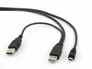 CableminiUSB2.00.9m-CCP-USB22-AM5P-3,0.9m,DualUSB2.0A-plugtoMINI5PM,secondUSBAMconnectorforanextrapowersupply,Professionalseries,Black