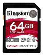 64GBSDClass10UHS-IIU3(V90)KingstonCanvasReactPlus,Ultimate,Read:300Mb/s,Write:260Mb/s,Capture4K/8KUltra-HDhigh-speedshotswithoutdroppingframes,Ultimatespeedstosupportprofessionalcamerause