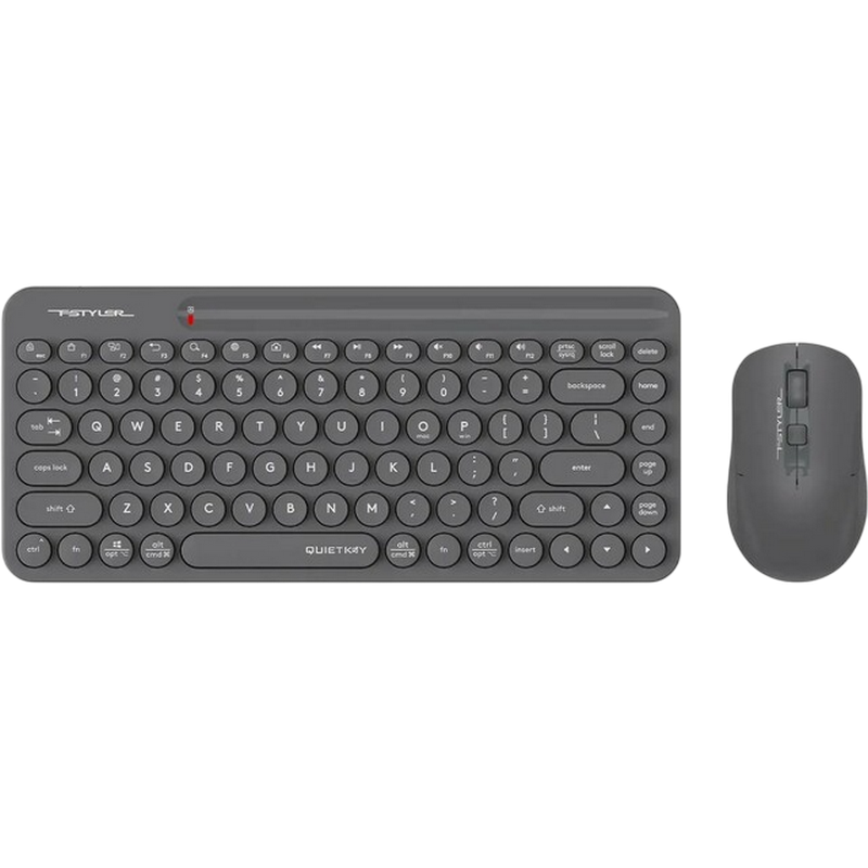 Wireless Keyboard & Mouse A4Tech FG3200 Air2, Compact, Low Profile, Silent, 2000dpi, 4 buttons, Ambidextrous, 1xAA/1xAA, 2.4Ghz, EN/RU/RO, Grey