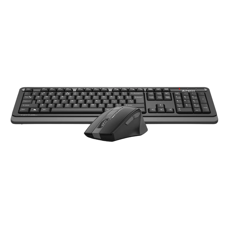 Wireless Keyboard & Mouse A4Tech FG1035,12 Fn keys, Laser Engraving, Splash Proof, 2000dpi, 6 buttons, Ergonomic, 1xAA/1xAA, EN/RU/RO, Black/Grey