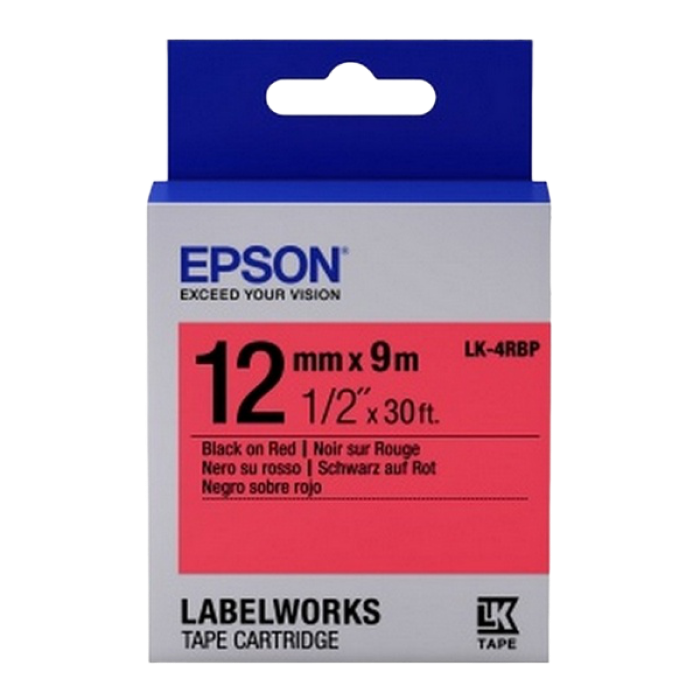 Tape Cartridge EPSON 12mm/9m, Pastel Blk/Red, LK4RBP C53S654007