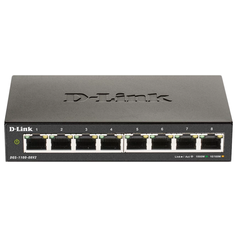 8-port 10/100/1000 Base-T EasySmart Managed, D-Link DGS-1100-08V2/A1A, Metal