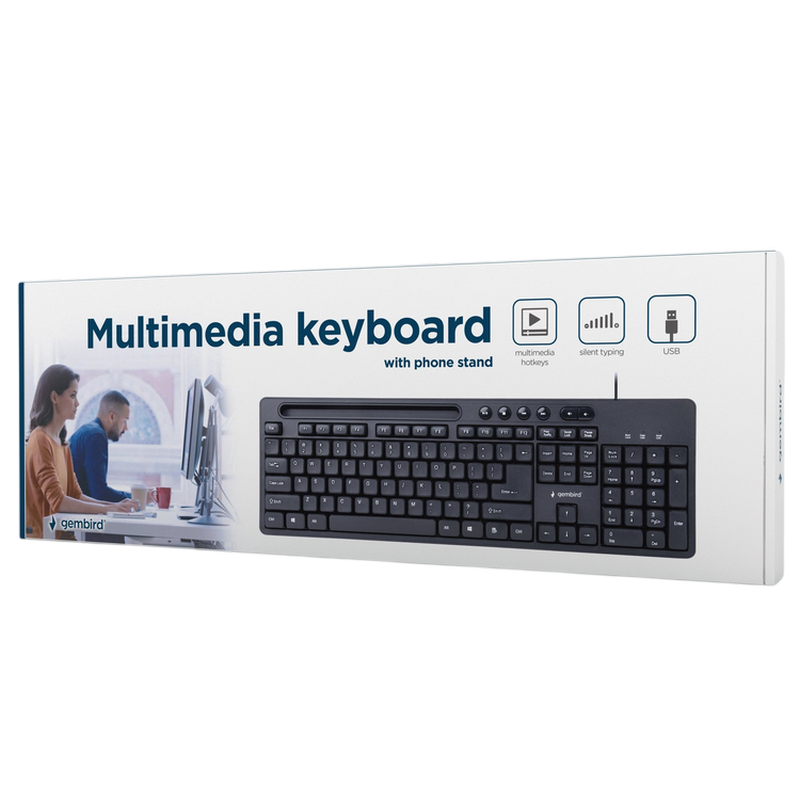 Keyboard Gembird KB-UM-108, Multimedia Smartphone stand, Silent, 1.5m, USB, EN, Black
