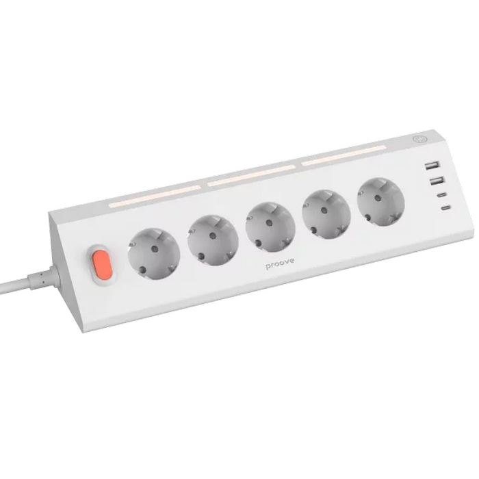 Prelungitor Power Strip Proove Prism (5AC + 2 Type-C + 2 USB) 1.6m, White