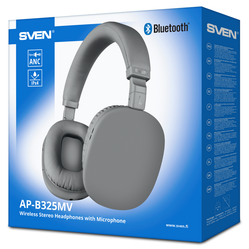Bluetooth Headset SVEN AP-B325MV with Microphone, Grey (Bluetooth, ANC, 400mAh)