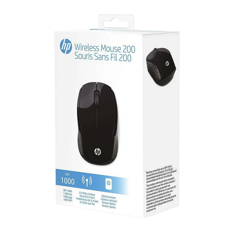 Wireless Mouse HP 200, Compact, 3 buttons, Ambidextrous, 78g., 2xAAA, 2.4 GHz, Black