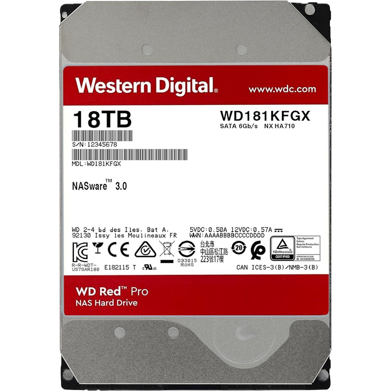 3.5" HDD 18.0TB-SATA-512MB Western Digital "Red Pro (WD181KFGX)", NAS, CMR, 7200rpm, 2.5M (MTBF)