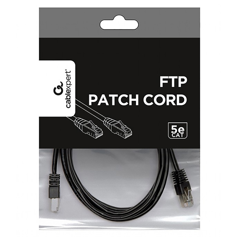 2m, FTP Patch Cord Black, PP22-2M/BK, Cat.5E, Cablexpert, molded strain relief 50u" plugs