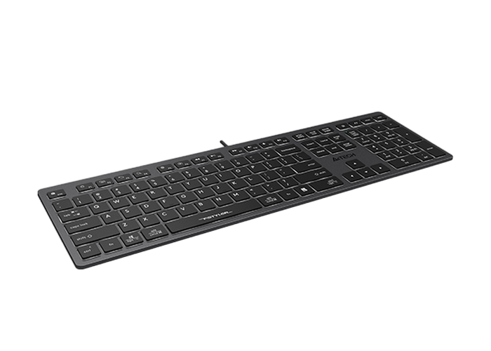 Keyboard A4Tech FX60, 12 Fn keys, Ultra slim, Scissor Switch Keys, Chocolate Keycaps, Splash Proof, White Backlit, 1.5m, USB, EN/RU/RO, Grey