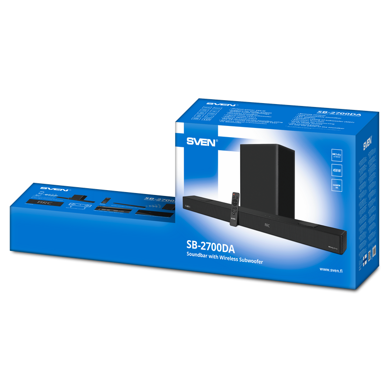 Soundbar SB-2700DA, black (450W, DolbyAtmos, Bluetooth, HDMI, RC, Optical, USB, display, wireless subwoofer)
