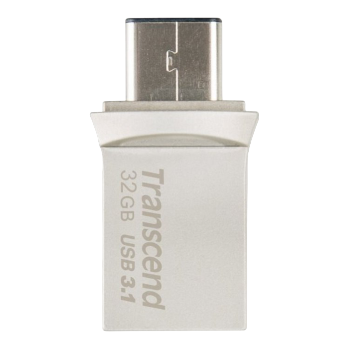32GB USB3.1/Type-C Flash Drive Transcend "JetFlash 890", Silver, Metal Case, OTG (R/W:90/25MB/s)