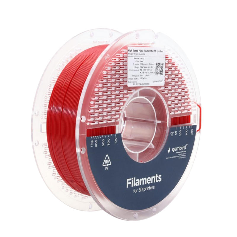 PETG 1.75 mm, High Speed Filament Gembird Red, 1 kg, 3DP-PETG1.75HY-01-R
