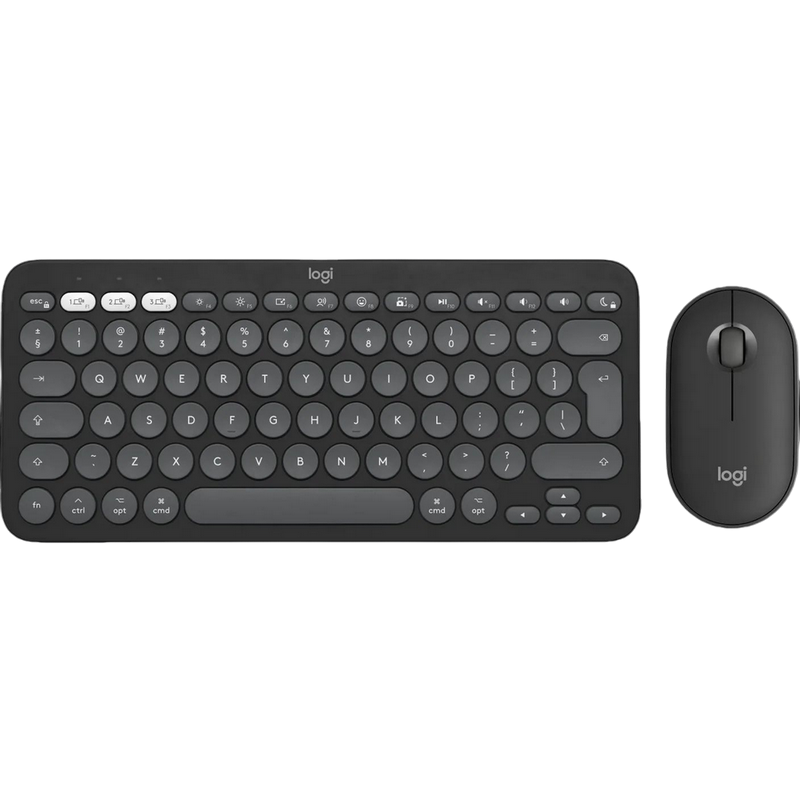 Wireless Keyboard & Mouse Logitech Pebble 2 Combo for MAC, Compact, Low-profile, Multi-Device, 4000dpi, 3 buttons, 2xAAA/1xAA, 2.4Ghz+BT, EN, Graphite