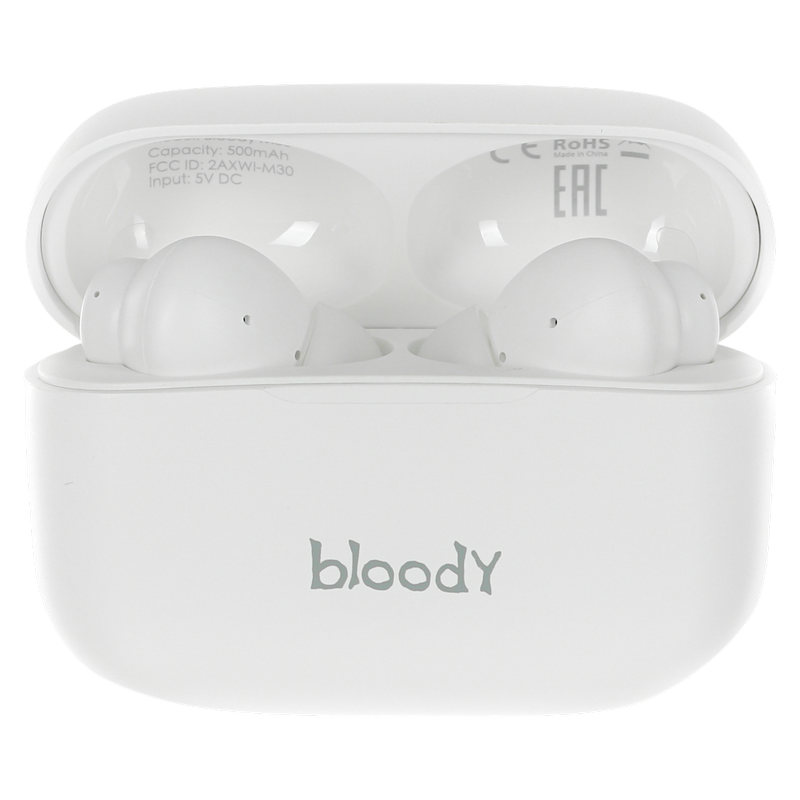 Gaming Wireless Earphones Bloody M30, 10mm driver, 32 Ohm, 105db, 9g/32g, 40/500 mAh, 4h+18h, IPX4, Independent Transmission, BT 5.0, White