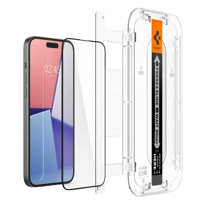 Spigen iPhone 15 Pro, EZ FIT, 1pcs, Tempered Glass, Black