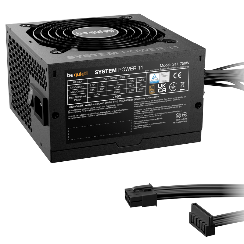 Power Supply ATX 750W be quiet! SYSTEM POWER 11, 80+ Bronze, 120mm, Active PFC, DC/DC, Temperature control fan, Flat cables, Black