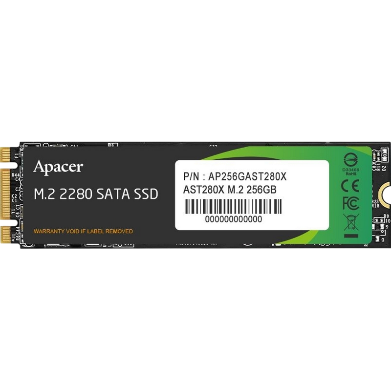 .M.2 SATA SSD 256GB Apacer AST280X "AP256GAST280X" [80mm, R/W:520/500MB/s, 44K/74K IOPs, 140TB TBW, 3D NAND TLC]