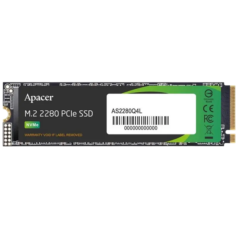 .M.2 NVMe SSD 256GB Apacer AS2280Q4L [PCIe 4.0 x4, R/W:3300/1300MB/s, 360K/150K IOPS, 150 TBW, 1.5M MTBF, 3D TLC]