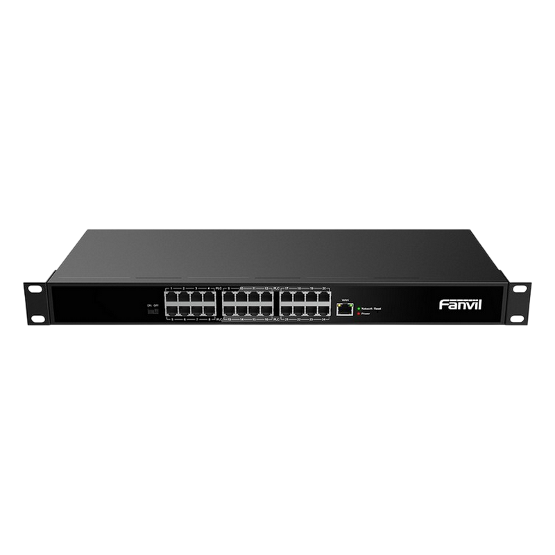 24-port 10/100Mbps POE, Fanvil 2-wire Switch "PN24", with 24-Port RJ11 PoE, 1xRJ45, 160W Budget, up to 300m, Metal, Rackmount