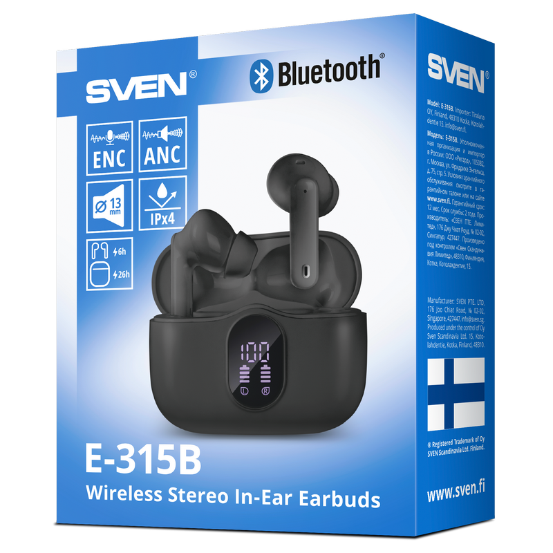 True Wireless Earphones SVEN E-315B, Black