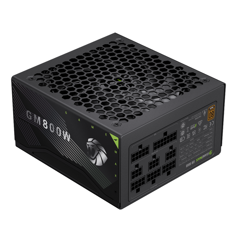 Power Supply ATX 800W GAMEMAX GM-800B, 80+ Bronze, 140mm, Active PFC, DC/DC, Temperature control fan, ATX 3.1, PCIe 5.1, Full Modular, Black